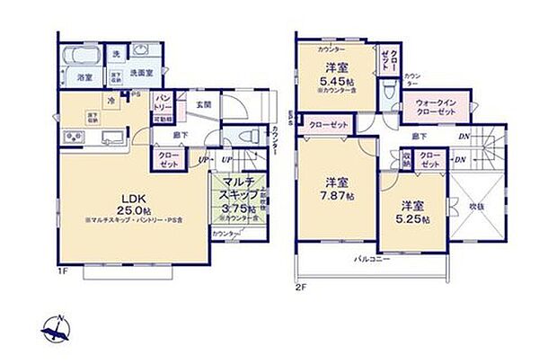 【3LDK】◇広々25帖のLDKには、マルチに活躍する小上がり空間のマルチスキップ付き♪
◇お水や調味料のまとめ買いしても置き場所に困らないパントリー付き♪
◇コートなどもスッキリ片付くウォークインクローゼット付き♪