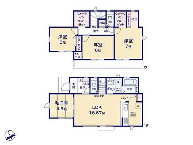 【4LDK】2か所に大容量のWICを配置！廊下のWICには、家族の冬物や、季節物の家電を収納する場所としても便利です◎
カウンター付きのスペースは、テレワークや趣味部屋にもピッタリ♪♪