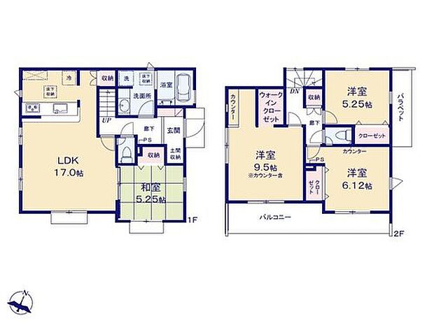 【4LDK】9.5帖の広々主寝室にはカウンター付き
スペース♪在宅ワークや家事スペースなど
多用途に使えます◎ベビーカーやスポーツ
用品も置ける玄関土間収納付き☆