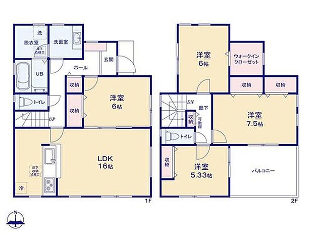 【4LDK】窓を多く設置し、通風と最高に配慮されたLDKは【16帖】☆隣接した洋室の戸を開放すれば【25帖】の広々空間に♪
2階居室はしっかりサイズの収納が付いて、片付けしやすく快適な室内に☆