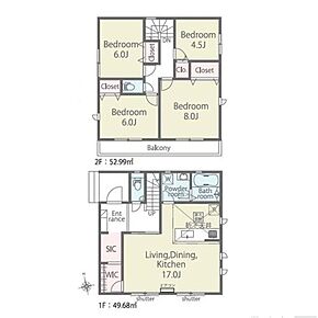 2階に居室をまとめてプライベートの時間も充実♪
ベビーカーなども置けて玄関すっきりのSIC、
1階WIC付きで帰宅後にリビングが散らかるのを
防ぎます◎収納充実の間取りプラン☆ 