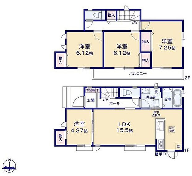 【4LDK】対面式キッチンですので、お食事の準備をしながらご家族との会話を楽しめます☆
水回りも集中しているので、家事の動きがらくちんです♪