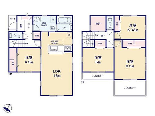 【4LDK+S】全室収納完備に加え「玄関収納」＆「納戸」も備えた収納自慢のお住まい！
リビングを見渡せるキッチンは、水廻りが集約されていて、お子様を見守りつつ家事がはかどる間取りです☆
