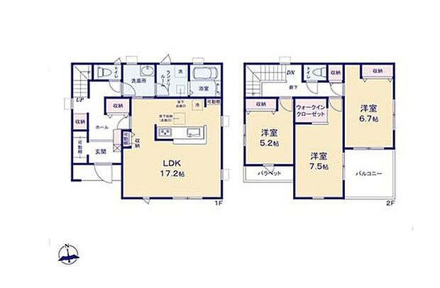 【3LDK】◇全居室南向きの明るい間取り♪
◇パントリーやWIC、SIC完備でお部屋スッキリ！
◇毎日の洗濯時間が快適になるランドリールーム♪
◇お洗濯物がたっぷりと干せるワイドバルコニー！