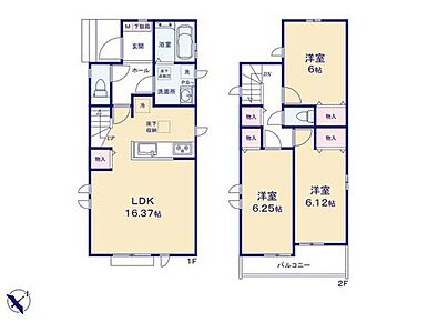 全居室ゆったり6帖以上☆
リビングや2階ホールに収納完備！綺麗なお部屋を保てます♪ 