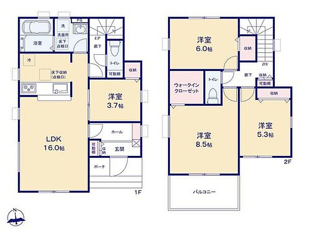 【4LDK】リビングが全体が見渡せる対面式キッチン♪続き間の洋室は、来客用のお部屋にもオススメです!収納スペース付きなので、お布団もしまっておくことも出来ますね◎
大容量のWICにはお洋服もたっぷり収納可能です☆
