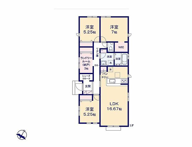 【3LDK】◇平屋だからこそ出来るワンフロア―での新生活♪
◇毎日の洗濯時間が快適になるランドリールーム♪
◇タオルや部屋着などの収納に便利なリネン庫♪
◇SICやWIC、パントリー付きの収納豊富な間取り♪