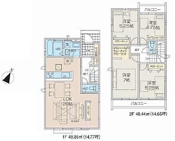 ひろびろ開放感ある20帖のLDK！カウンタースペースは、お子様の学習スペースや、テレワークスペースとしてもお使い頂けます◎
2階に4部屋を配し、ご家族それぞれが寛げる、プライベート空間も確保しました♪♪ 