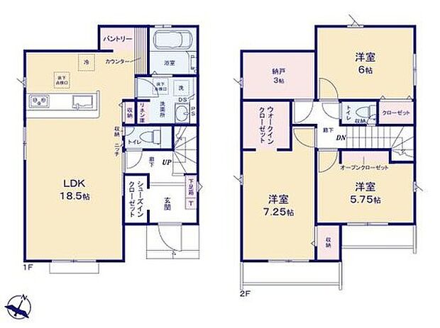【3LDK+S】◇広々18帖超のLDK！対面キッチンからはLDK全体を見渡せます♪
◇WIC、SICやパントリーなど、収納が充実しているのでお部屋がすっきり片付きます♪
◇こたつも扇風機もポンポンしまえる約3畳の納戸♪