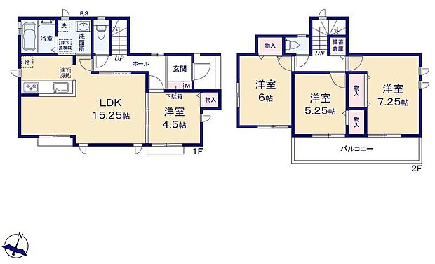 【4LDK】全居室南向きで日当たり良好!1階洋室は廊下とLDKの2か所から出入り可能なため、客間としても利用しやすいです♪