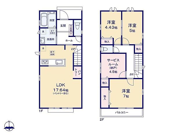 【3LDK+S】家族の様子がよくわかる「リビングイン階段」の間取り♪隣り合う2つの居室は、間仕切りをあけて1つの広いお部屋として使ったり、お子様のお部屋として2つにわけたりと、様々な使い方が可能です☆