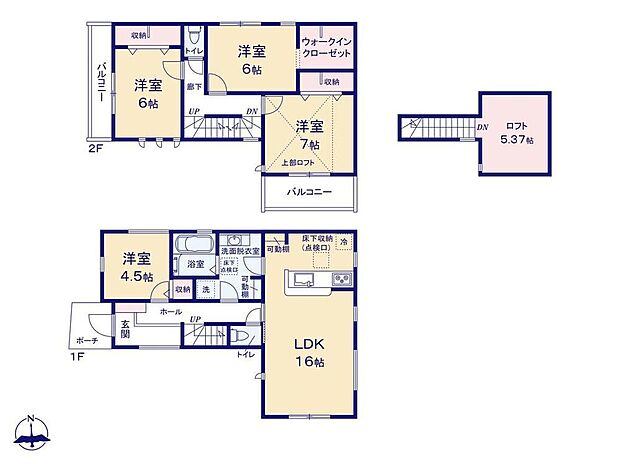 【4LDK】玄関は2人並んで靴を履けるL字型☆洗面室は2WAY動線でリビングまでの移動もスムーズに行えます◎WICは、かさばる冬物のお洋服をまとめて収納するのにも便利です！