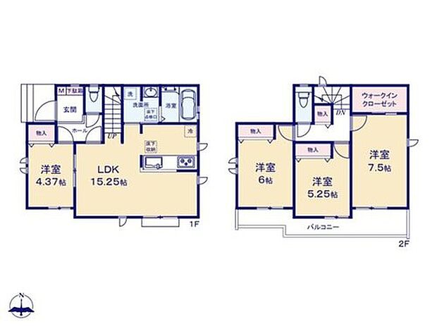 【4LDK】急な来客時も対応しやすい、ホールから直接出入りできる1階居室♪
2階の全居室から出入りできるバルコニーでお布団干しも快適♪
2階居室の大型WICで、衣類から季節物までたっぷり収納♪