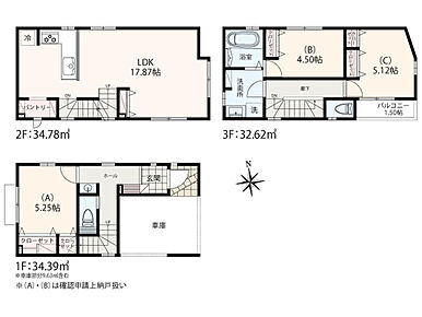 ビルトインガレージ＋1階小洗面＋玄関収納+クローゼット+パントリー＋ランドリーラック＋ＬＤＫ17.87帖+工夫された家事動線 