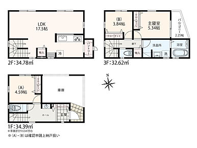 角地　ビルトインガレージ＋1階小洗面＋玄関収納+クローゼット+パントリー＋ランドリーラック＋ＬＤＫ17.5帖+工夫された家事動線 