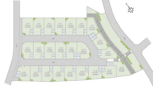 区画図　全24区画のスケールを活かした街づくり。ゆとりある配置計画で、穏やかな住環境を実現します。