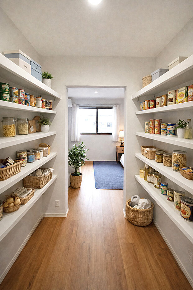 【内観施工例】食品や日用品をすっきり収納できる便利なパントリー