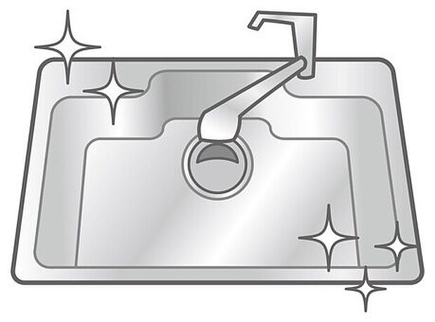 【キッチンシンク】蛇口の先端に浄水器を内蔵しています！原水と浄水、お湯と冷水、シャワーの切替えがワンタッチなので用途によって使い分けられます。