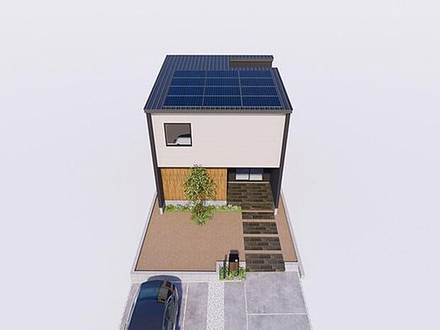 3号地鳥瞰イメージパース
太陽光システム搭載。CO2（二酸化炭素）が発生しないので環境への配慮だけでなく家計にも貢献してくれます。災害時の電源の確保にも。