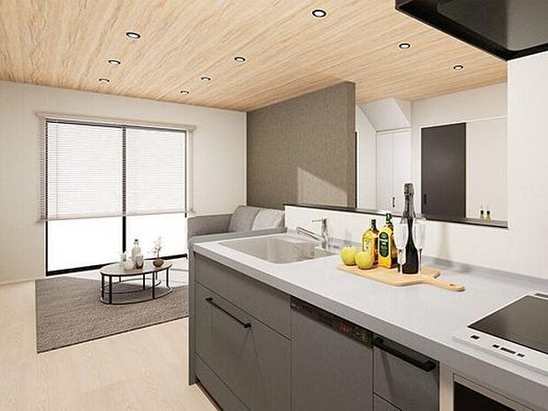 キッチンイメージパース
IHキッチンは火を使わないので、お子様やお年配にも安心。お掃除も楽らく♪キッチンからはリビングを見渡せます。