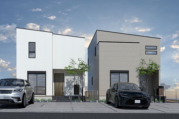 ■CGイメージパース/（右から）1号地、2号地外観パース■（建物未完成のためイメージパースです）