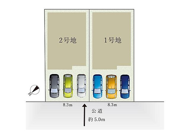 【全体区画図】  前面道路5mでお車の出し入れやすれ違いもラクラク！