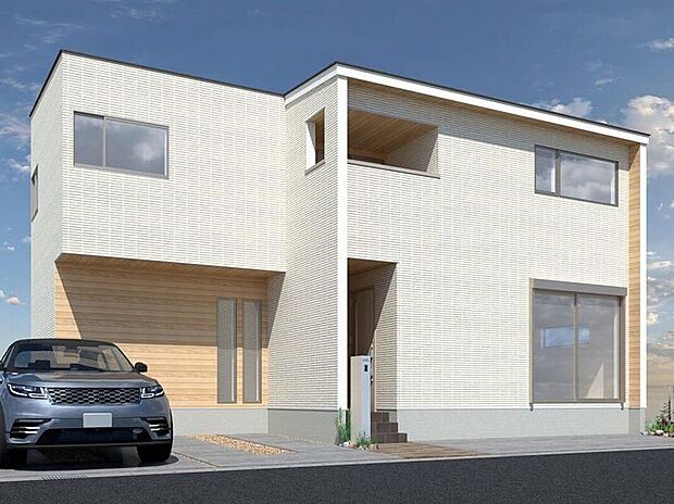 CGイメージパース/3号地外観パース
室内の延長として外と中をゆるやかにつなぐ設計により、光や風を感じながら、心地よく広がりのある暮らしを実現します。（建物未完成のためイメージパースです）
