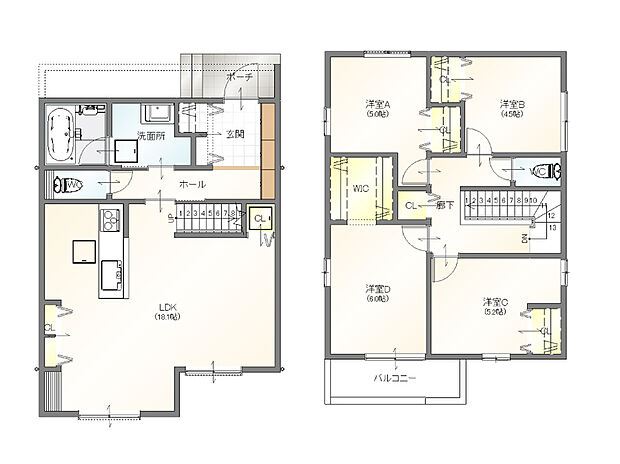 建物プラン例(3号地)土地価格4,100万円、土地面積151.69m2、建物価格1,850万円、建物面積102.93m2※AVANTIAで建築・請負契約をした場合の参考価格です。