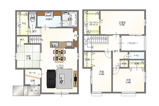 【建物プラン例(2号地)】建物プラン例(2号地)土地価格2,770万円、土地面積138.23m2、建物価格1,950万円、建物面積112.63m2