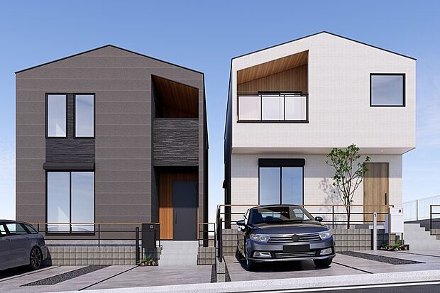 *外観連棟イメージパース2(右側1号地、左側2号地)*
人気の始発駅、東山線「藤が丘」駅　徒歩6分。名古屋ICまで車で3分。各方面へアクセスしやすい好立地です。