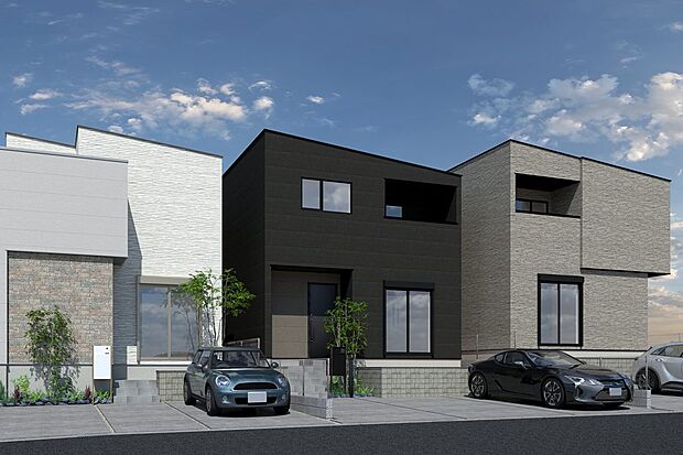 【外観連棟イメージパース(左側より1号地)】
名鉄三河線・豊田線「豊田市」駅 自転車10分。南向きの明るい邸宅。
