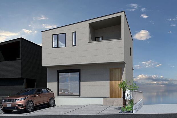 【2号地外観イメージパース】
ファミリークローゼットやリビングカウンターを設けた間取り。落ち着いた外観デザインです。インナーバルコニーで突然の雨でもお洗濯物が安心です。
