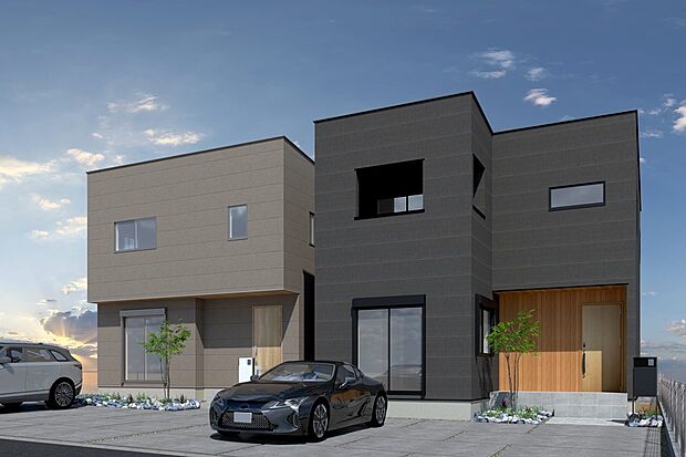 外観連棟イメージパース(右側1号地、左側2号地)