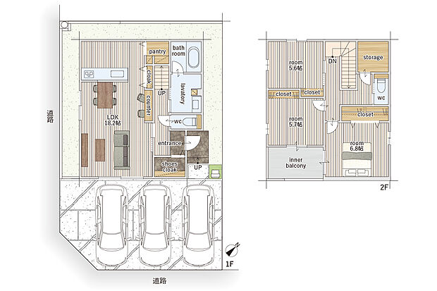 【3LDK＋S】建物面積にはインナーバルコニー5.95ｍ2を含みます。