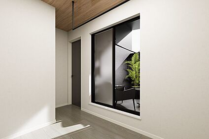 【内観イメージパース：2階バルコニー前室内物干しスペース】