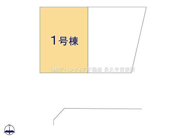 【区画図】南側道路に面した陽当たり良好な区画。並列駐車2台可能なゆとりあるスペースを確保しています。