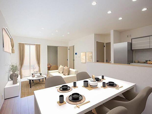 ３号地　リビング
家族みんなの顔が見える16帖のリビング。※家具はイメージです。