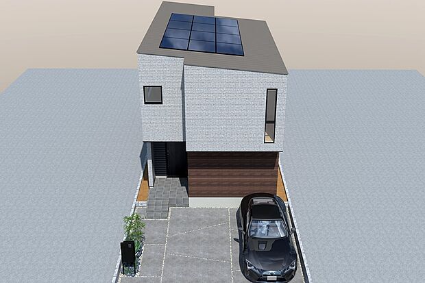 【CGパース/鳥瞰（イメージ）】暗闇で鍵を探さなくても人感センサー付きのライトでお出迎え。防犯面にも適しています。