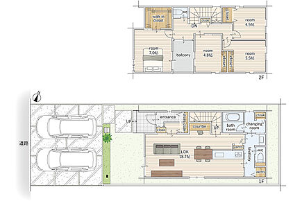 建物面積にはインナーバルコニー部分1.65m2を含む
洗面コーナーと脱衣室を分けることで誰かが入浴中でも家族全員が気兼ねなく使えるようになっております。 