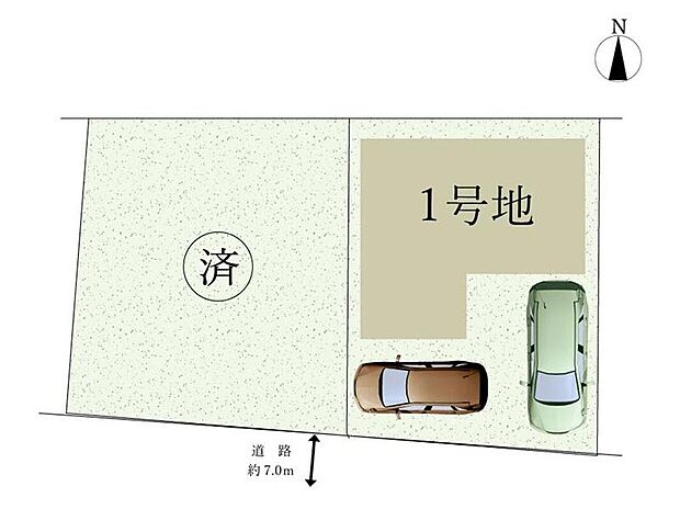 【 全体区画図 】カースペース2台（普通車１台＋軽1台）