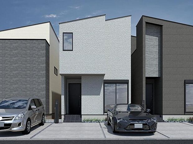 【完成予想図(外観)】【6号地外観パース】
キッチン前にカウンターを設けたプラン。お子様のワークスペースや、バーのように活用できます。