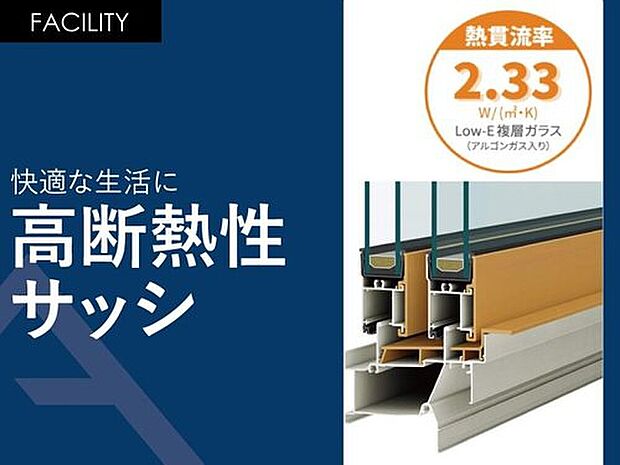 【快適な生活に「高断熱性サッシ」】アルミ樹脂複合サッシ採用で断熱性・断露性に優れています。