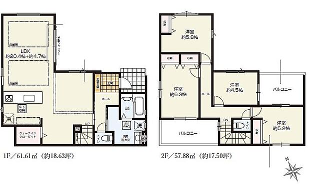 (1号棟)、価格6088万円、4LDK、土地面積134.3m2、建物面積119.49m2