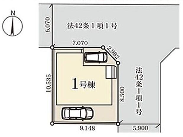 ≪全体区画図≫
開放感あふれる角地のお住まいです！カースペースは車種により2台駐車可能♪