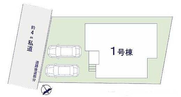 ≪全体区画図≫京成本線「京成大久保」駅 徒歩9分♪カースペース2台分ございますので、家族分の自転車を駐輪したり、来客用の駐車スペースとしてもお使いいただけます。※車種による