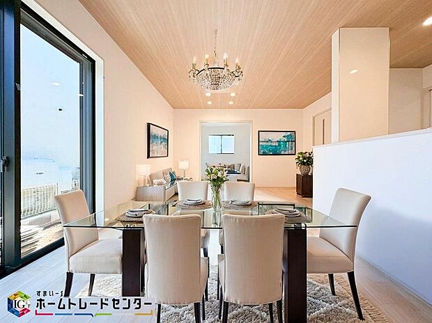 【LDK】家族みんなが揃う場所だからこそ一番に陽当たりを考慮し明るくゆったりとくつろげる場所として設計しております。※こちらはCGで画像生成したイメージ画像になります。家具などは付いておりません。