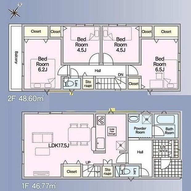 【4LDK】2階に居室をまとめてプライベートの時間も充実♪
家族が自然と顔を会わせるリビングイン階段を採用
しています。玄関入ってすぐの洗面室は帰宅後に
すぐ手を洗えて衛生的☆