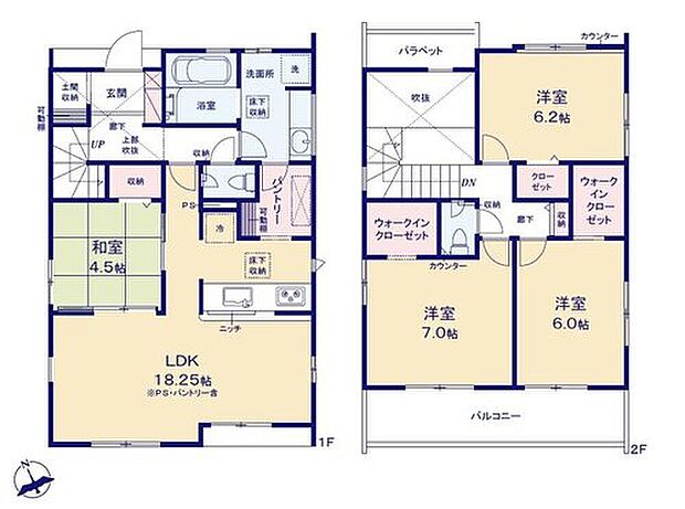 【4LDK】うれしい設備が充実の4LDK♪
ベビーカーを置くのにぴったり玄関土間収納、
可動棚付きで使いやすい大容量キッチンパントリー、
デザイン性豊かなオープンサニタリーを装備。すっきり快適なお住まいに◎