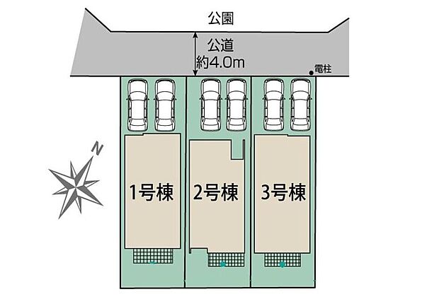 【全体区画図】◎藤崎小学校　徒歩7分♪
◎カースペース並列で2台可能♪
◎南東側には多目的に使えるガーデンテラスを完備♪
◎防犯性が高まるTVモニター付きインターホン付♪