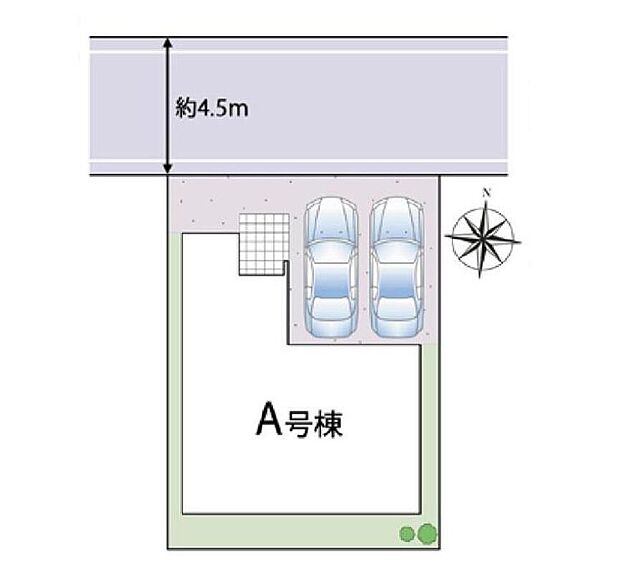 【全体区画図】【全体区画図】
◎カースペース2台可能♪
◎前面道路は車通りが多くないので、お車の出し入れもラクラクです♪